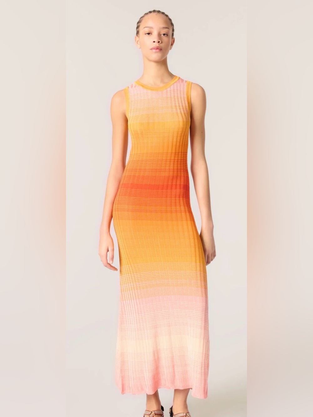 Maje Paris Tie-Dye Pointelle Knit Maxi Dress — Sunset Gradient | NWT